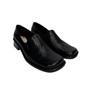 VTG Y2K Bandolino W 6.5M Black Leather Square Toe Chunky Heel Loafer‎ Academia